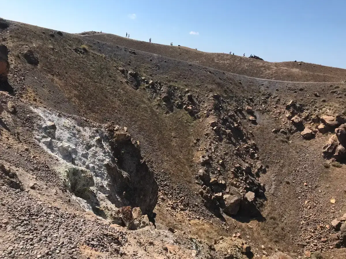 The crater of Nea Kameni, sailed past on a Santorini catamaran cruise